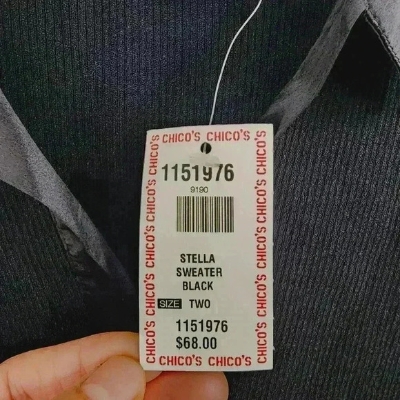 NWT Chicos Design Black Sweater Size 2/ L Silk Collar Viscose/Nylon Blend - Picture 4 of 6